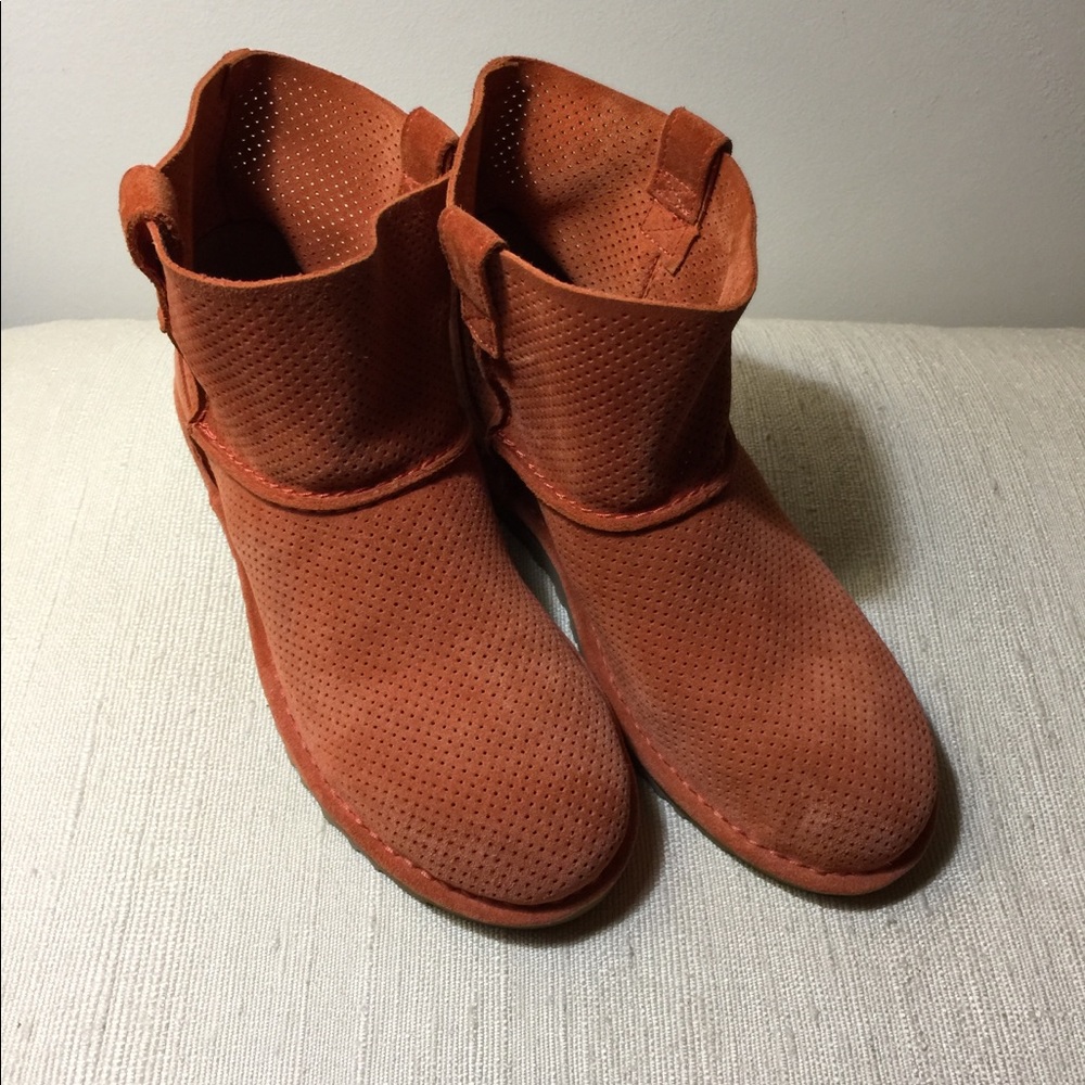 UGG Women's Perforated Rust Orange Suede Ankle Boots